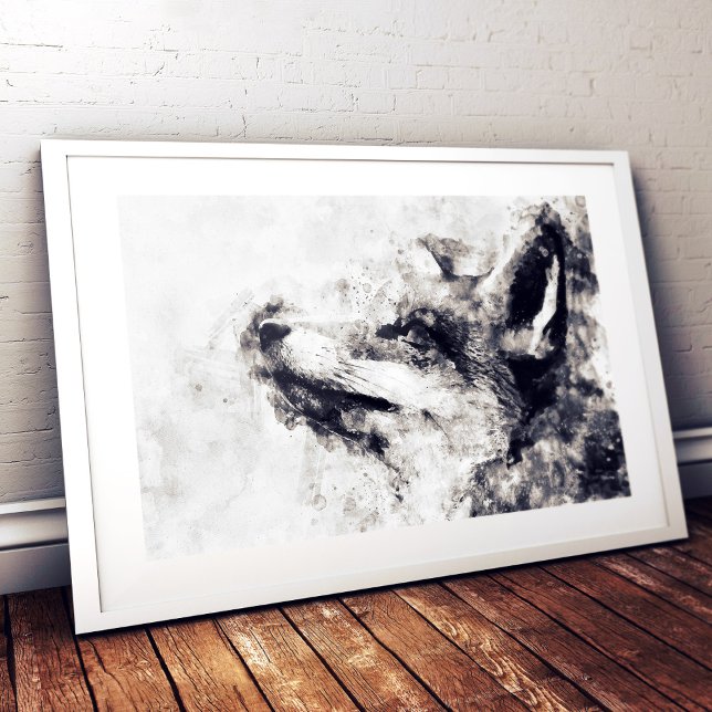 Red Fox Black and White Watercolor 01 Metal Print (Creator Uploaded)
