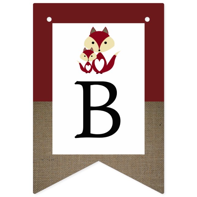 Red Fox Burlap Baby Shower Bunting Flags (Third Flag)