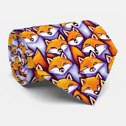 Red fox cartoon animal woodland wildlife pattern neck tie