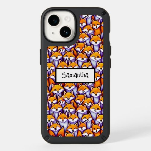Red fox cartoon custom name woodland animals fun speck iPhone 14 case