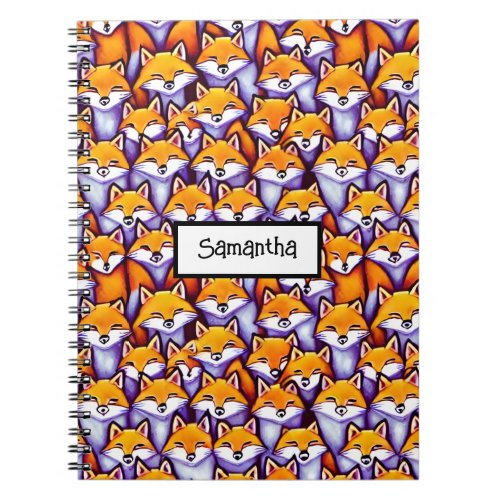 Red fox cartoon DIY name funny doodle animal Notebook