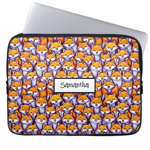 Red fox cartoon DIY name whimsical woodland animal Laptop Sleeve