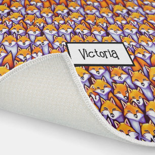 Red fox cartoon DIY name whimsical woodland pet Outdoor Rug