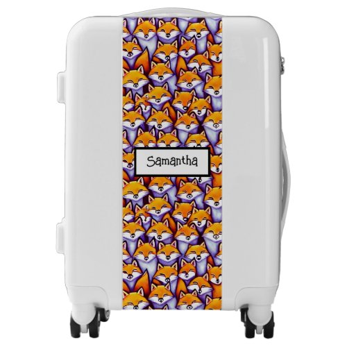 Red fox cartoon DIY name whimsical woodland travel Luggage