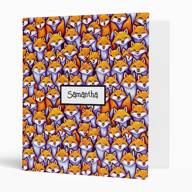 Red fox cartoon DIY name woodland whimsical fun 3 Ring Binder (Front/Inside)