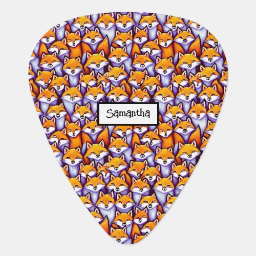Red fox cartoon doodle custom name kids cute guitar pick