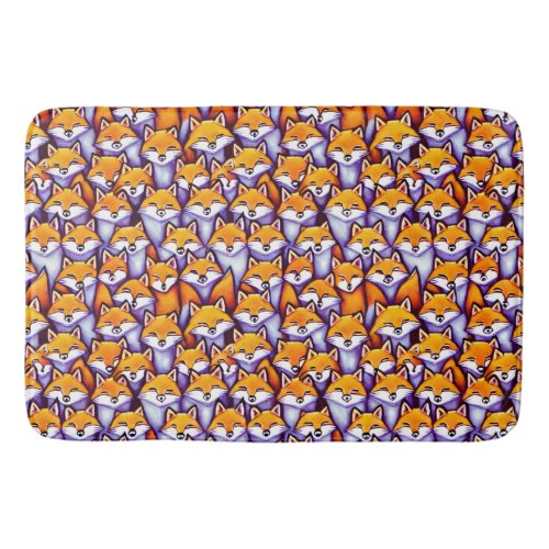 Red fox cartoon doodle pattern wildlife woodland bath mat