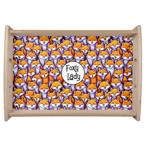 Red fox cartoon foxy lady funny doodle animal serving tray
