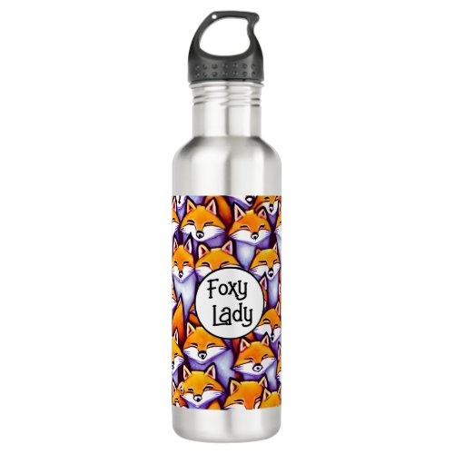 Red fox cartoon foxy lady funny humor girly girls stainless steel water bottle
