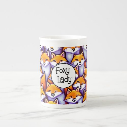 Red fox cartoon foxy lady funny humor woodland bone china mug