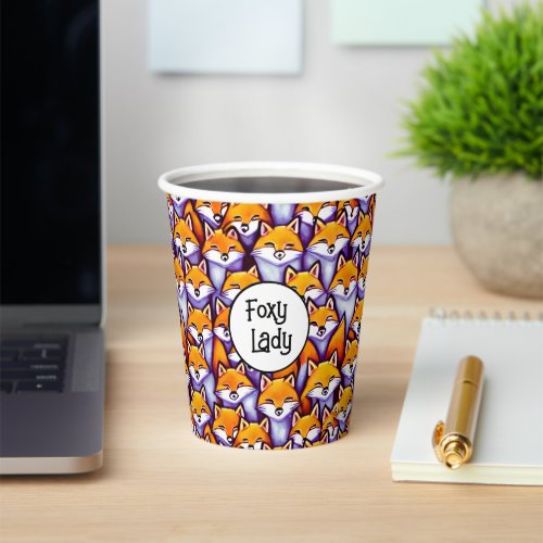 Red fox cartoon foxy lady funny woodland pattern  paper cups