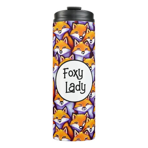 Red fox cartoon foxy lady humor doodle pattern thermal tumbler