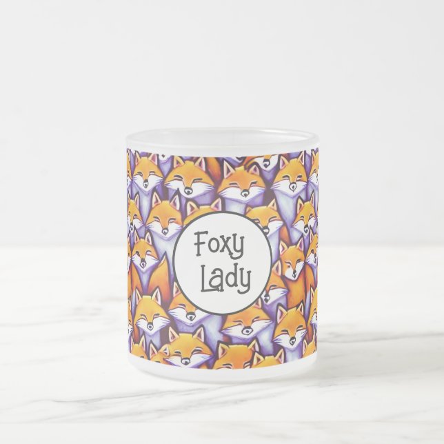 Red fox cartoon funny foxy lady humor doodle fun frosted glass coffee mug (Center)