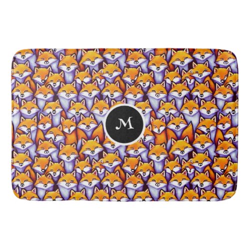 Red fox cartoon wildlife woodland monogram pattern bath mat