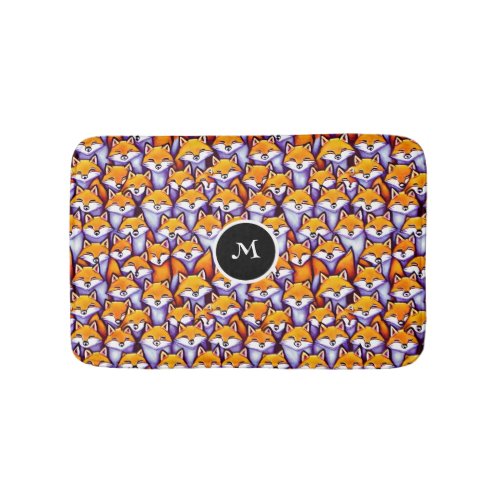 Red fox cartoon woodland animals monogram pattern bath mat