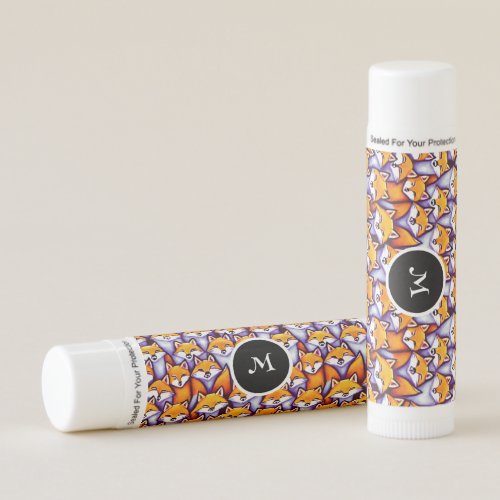 Red fox cartoon woodland animals monogram pattern lip balm