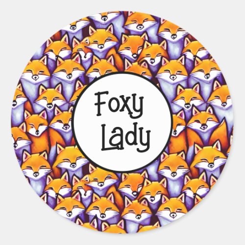 Red fox cartoon woodland funny foxy lady humor classic round sticker