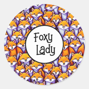 Red fox cartoon woodland funny foxy lady humor classic round sticker