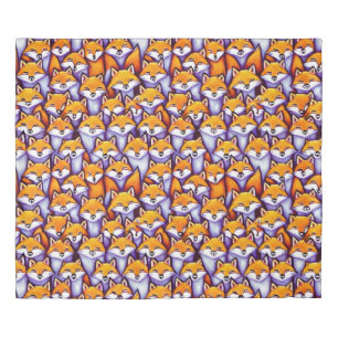 Red fox cartoon woodland whimsical animals pattern duvet cover