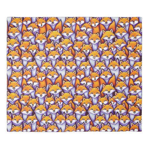 Red fox cartoon woodland whimsical animals pattern duvet cover