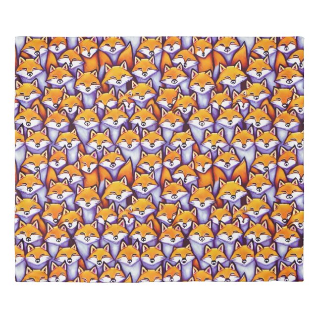 Red fox cartoon woodland whimsical animals pattern duvet cover (Front)