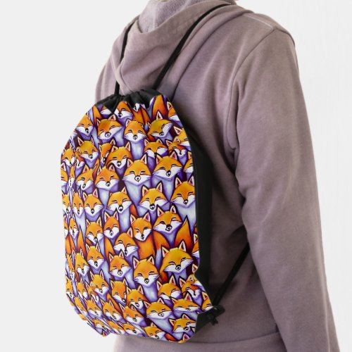 Red fox cartoon woodland wild wildlife pattern drawstring bag