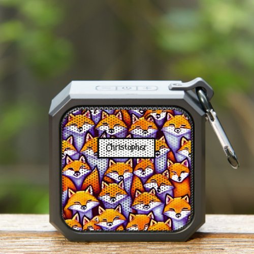 Red fox cartoon woodlands whimsical name desktop bluetooth speaker