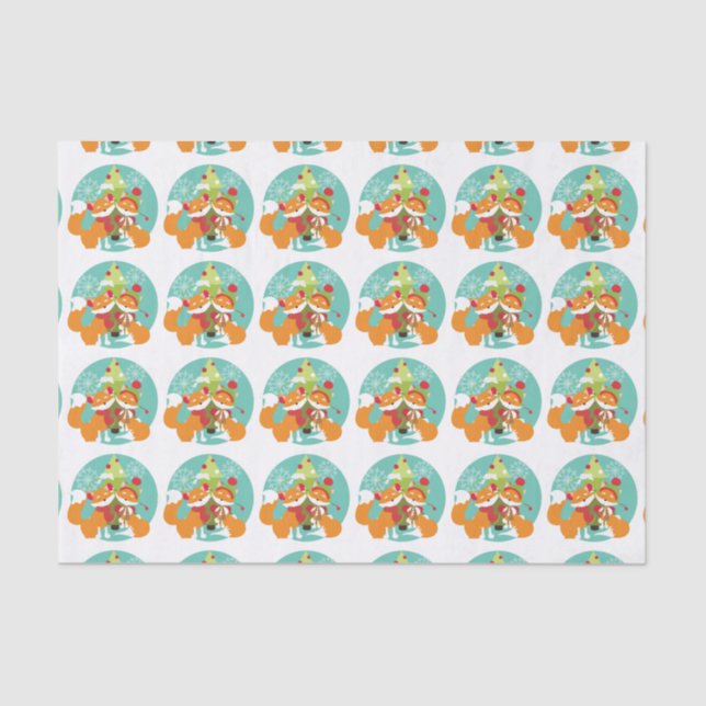 Red Fox Christmas Holiday Tissue Paper (Front)