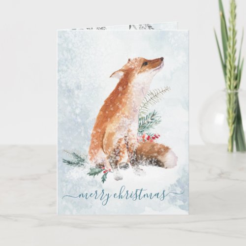 Red Fox Christmas Winter Woodland Scene Holiday Card