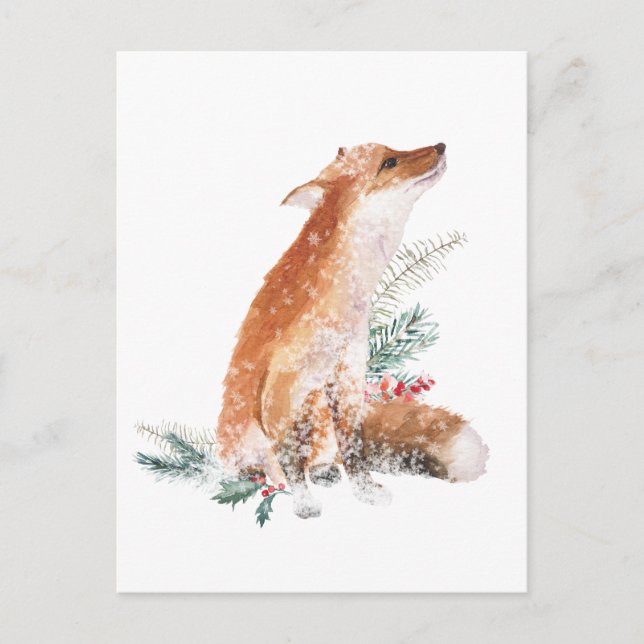 Red Fox Christmas Winter Woodland Scene Postcard (Front)