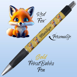 Red Fox, Colorful Gold Back to School Stationery Pen
