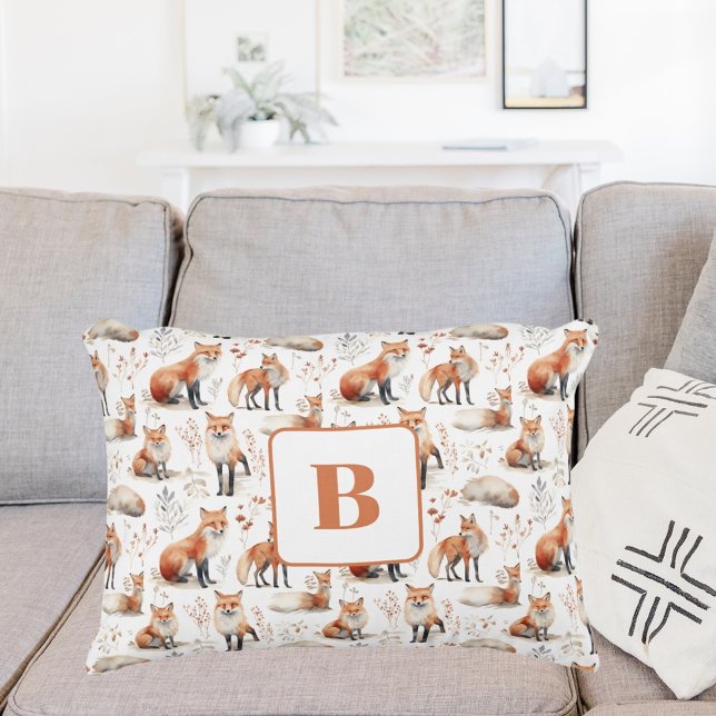 Red fox cute animal nursery monogram accent pillow (Creator Uploaded)