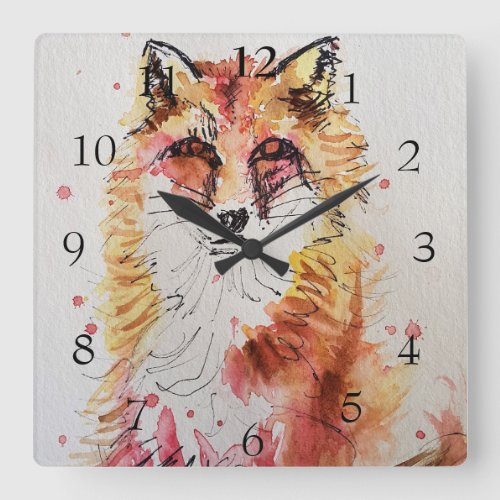 Red Fox Cute Art Whimsical Woodland Animal Square Wall Clock