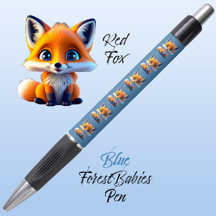 Red Fox, Cute Unique Whimsical Forest Animal Blue Pen