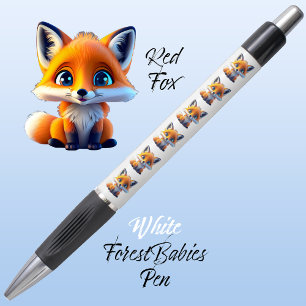 Red Fox, Cute Unique Whimsical Forest Animal White Pen