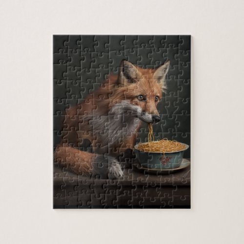 Red Fox Eating a Bowl of Spaghetti 8X10 Jigsaw Puzzle