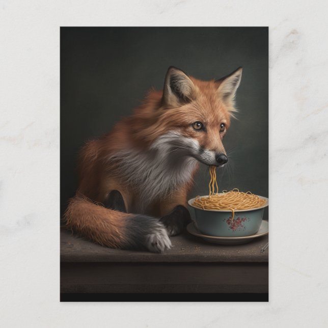 Red Fox Eating a Bowl of Spaghetti Postcard (Front)