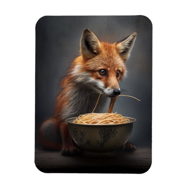 Red Fox Eating Spaghetti Magnet (Vertical)