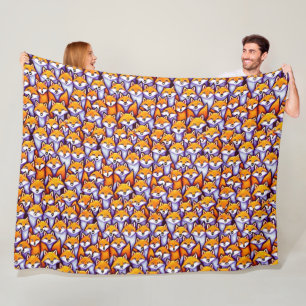 Red fox faces cartoon whimsical woodland pattern fleece blanket