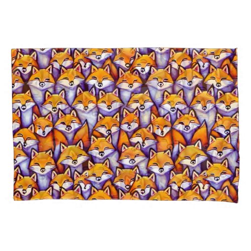 Red fox faces watercolor cartoon woodland pattern pillow case