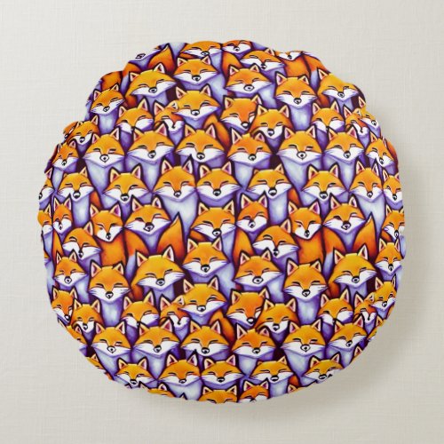 Red fox faces watercolor cute woodland pattern round pillow