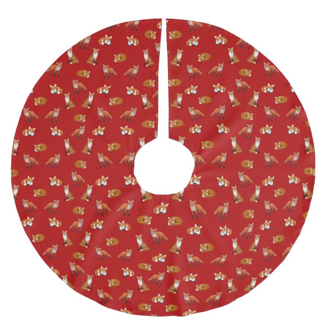 Red Fox Family Christmas Tree Skirt (Front)