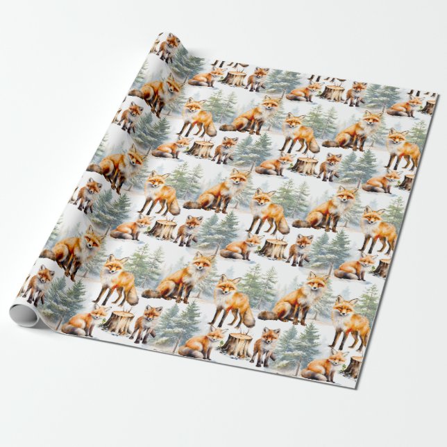 Red Fox Family In The Forest Wrapping Paper (Unrolled)