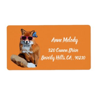 Red Fox, Fancy Fox Art Return Address Label