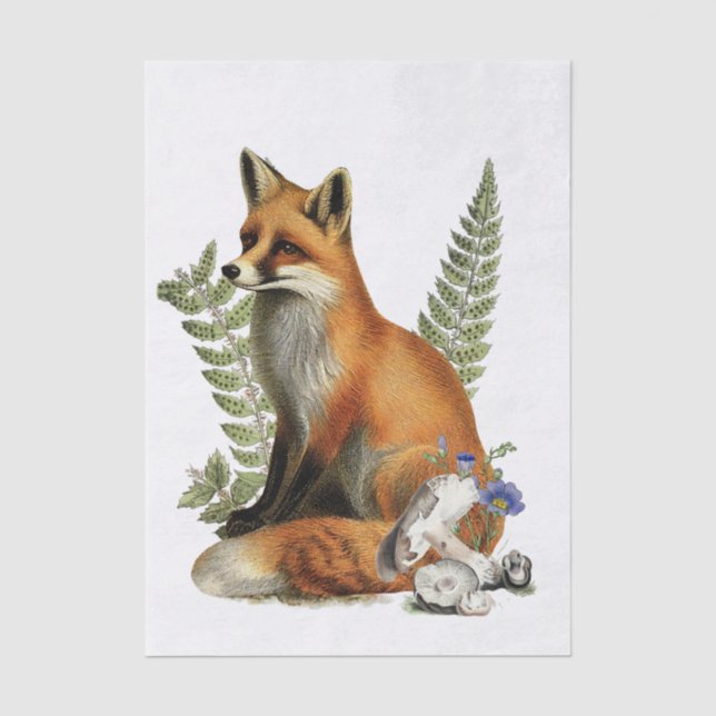 Red Fox Fern Mushroom Woodland Forest Decoupage  Tissue Paper (Front)