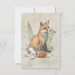 Red Fox Fern Mushroom Woodland Forest Nature Note Card