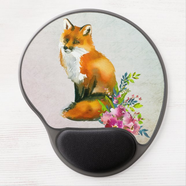 Red Fox & Floral Computer Mouse Pad (Front)