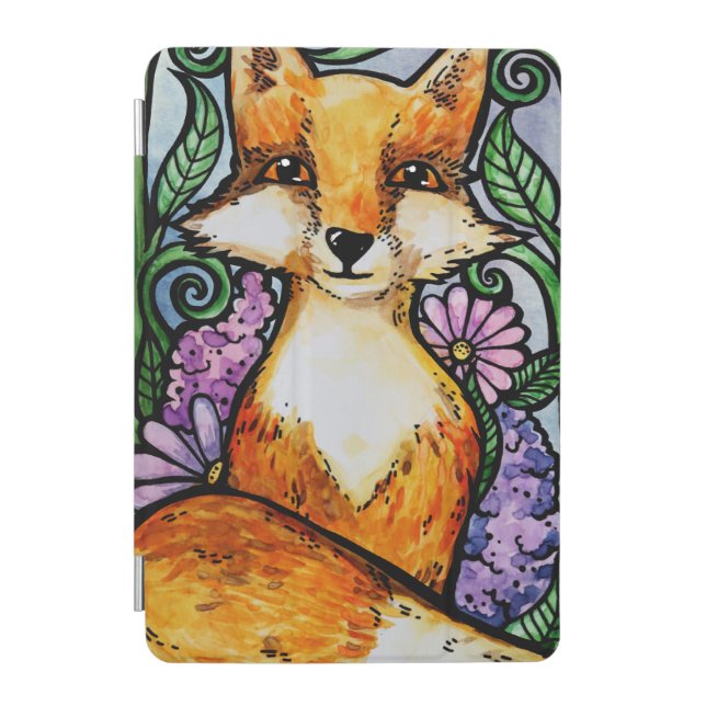 Red Fox Floral Nature Art iPad Mini Cover (Front)