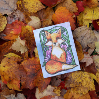 Red Fox Floral Nature Art Postcard