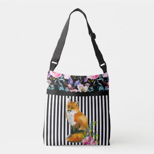 Red Fox Floral  Stripe Crossbody Bag